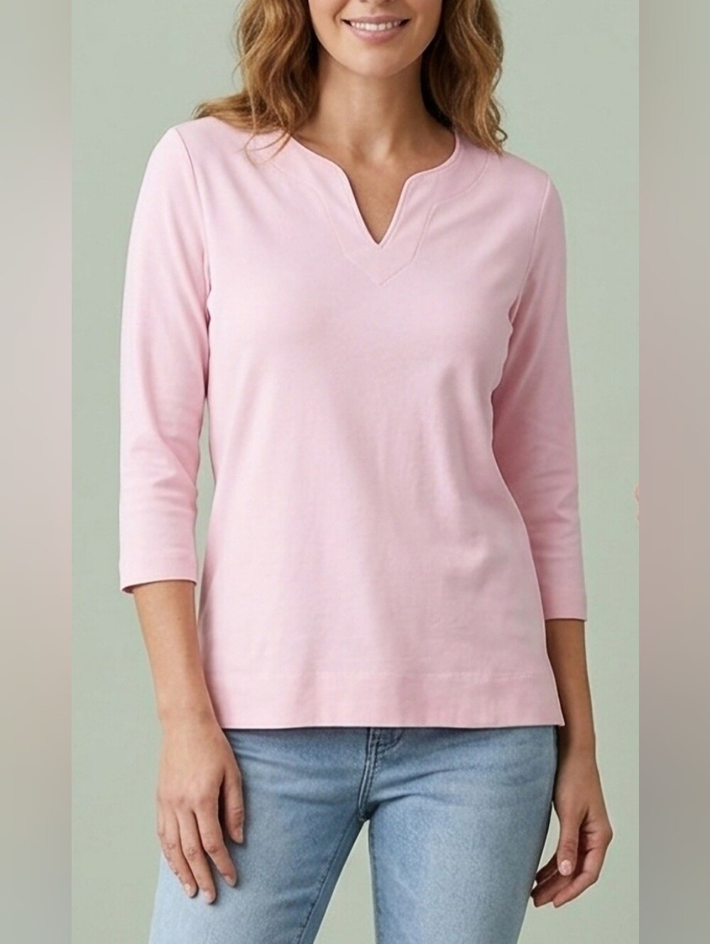 L.L. Bean 100% Supima Cotton Baby Pink V-Neck Women’s Top Large